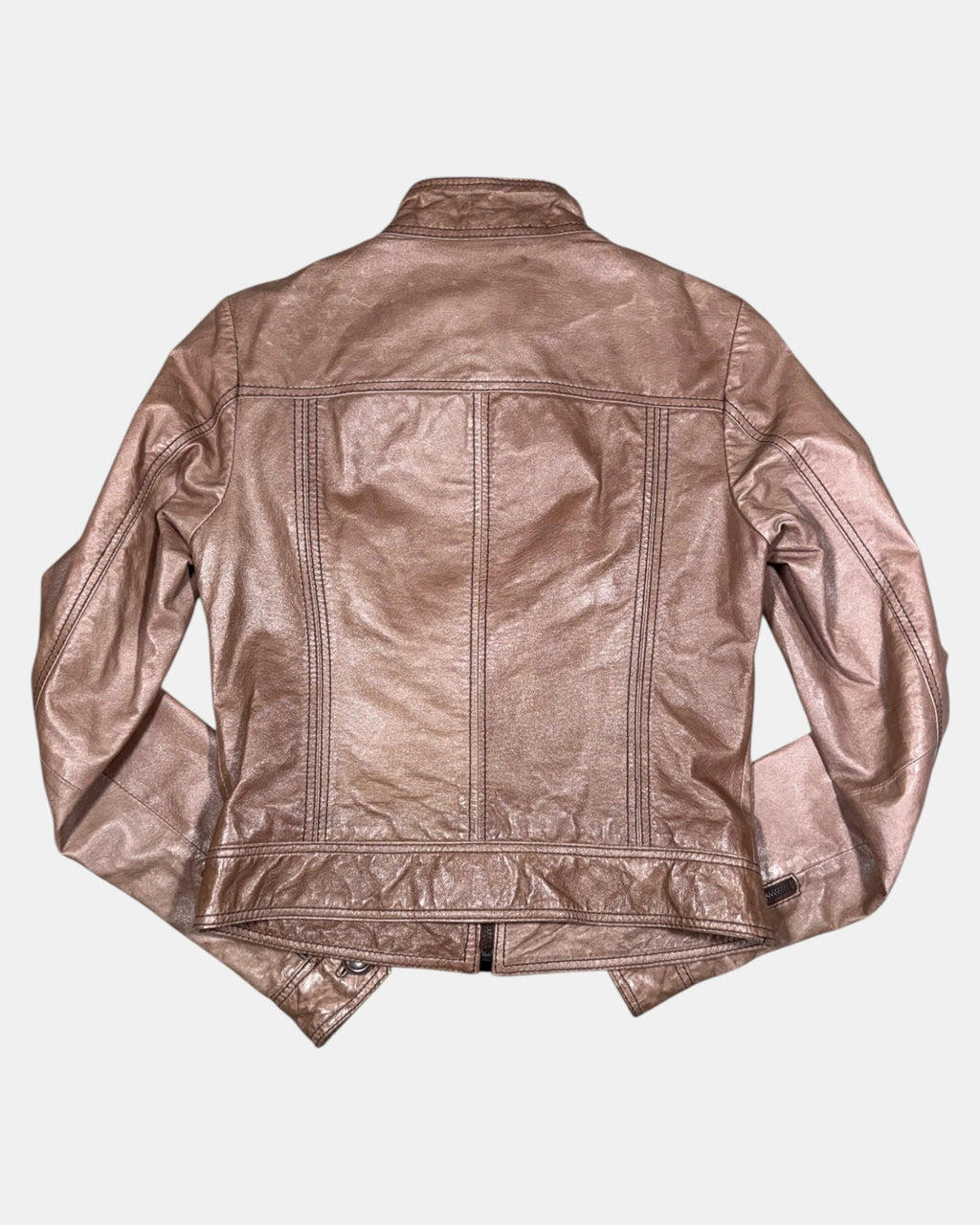 Brown Leather Motorcycle Jacket | Size 8 - Zip Vintage