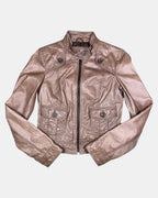 Brown Leather Motorcycle Jacket | Size 8 - Zip Vintage