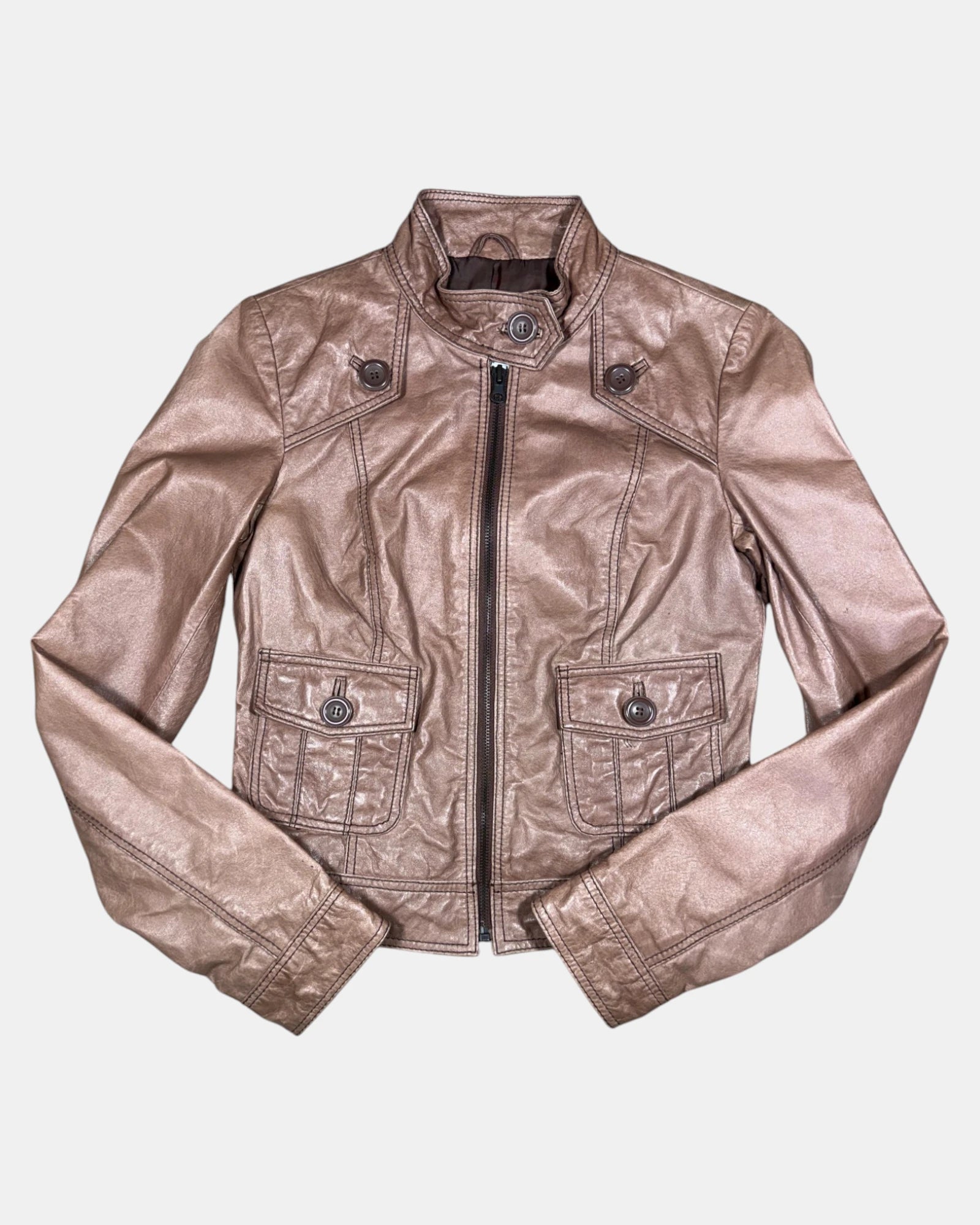 Brown Leather Motorcycle Jacket | Size 8
