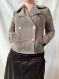 Brown & Grey Ribbed Jacket with Fur Collar | Size 10