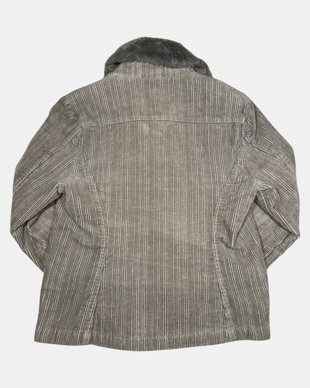 Brown & Grey Ribbed Jacket with Fur Collar | Size 10