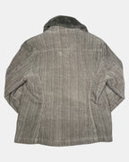 Brown & Grey Ribbed Jacket with Fur Collar | Size 10