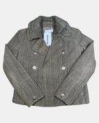 Brown & Grey Ribbed Jacket with Fur Collar | Size 10