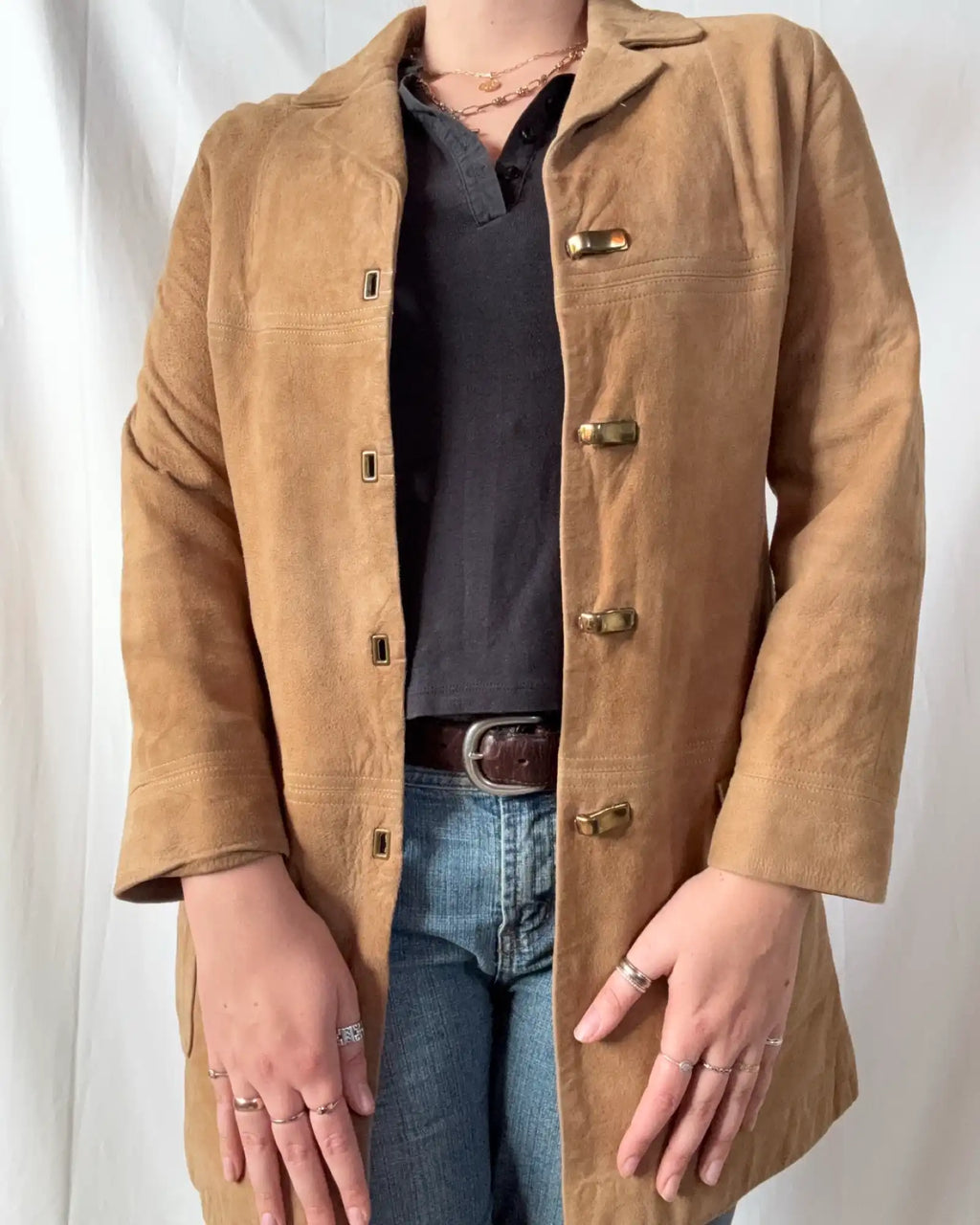 Vintage Light Brown Suede Long Leather Jacket