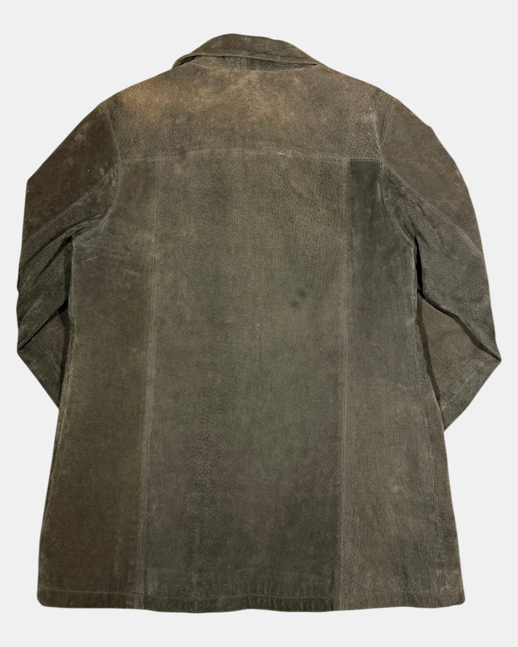 Brown Suede Long Leather Jacket | Size 10 - Zip Vintage