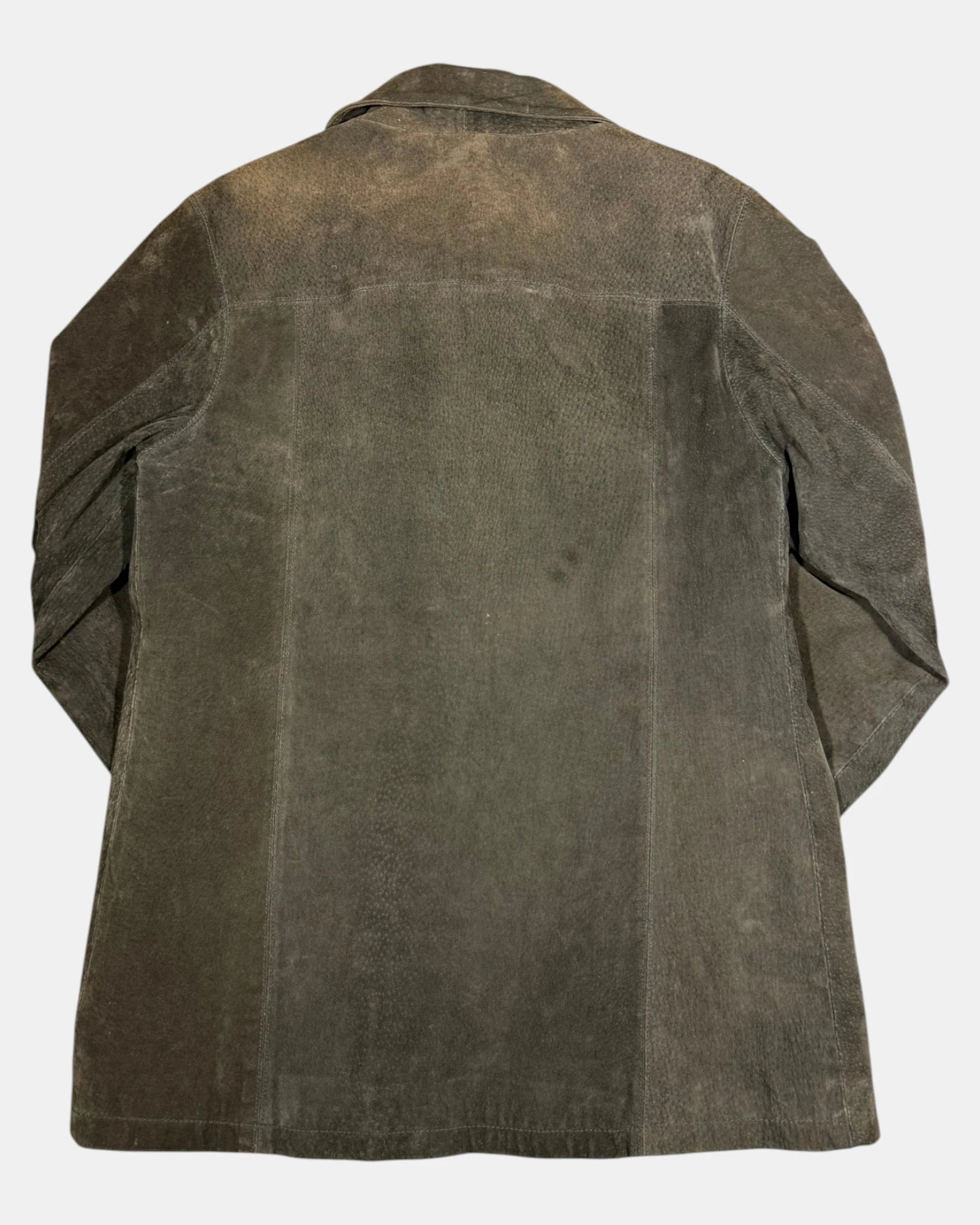 Brown Suede Long Leather Jacket | Size 10 - Zip Vintage