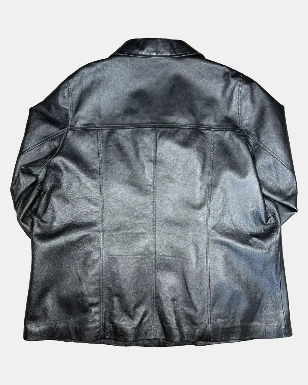 Black Leather Jacket with Line Details