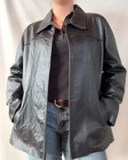 Black Leather Jacket with Line Details