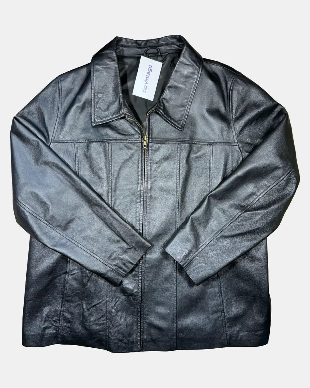 Black Leather Jacket with Line Details