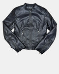 Black Faux Leather Motorcycle Jacket | Estimated Size 8 - Zip Vintage