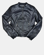 Black Faux Leather Motorcycle Jacket | Estimated Size 8 - Zip Vintage