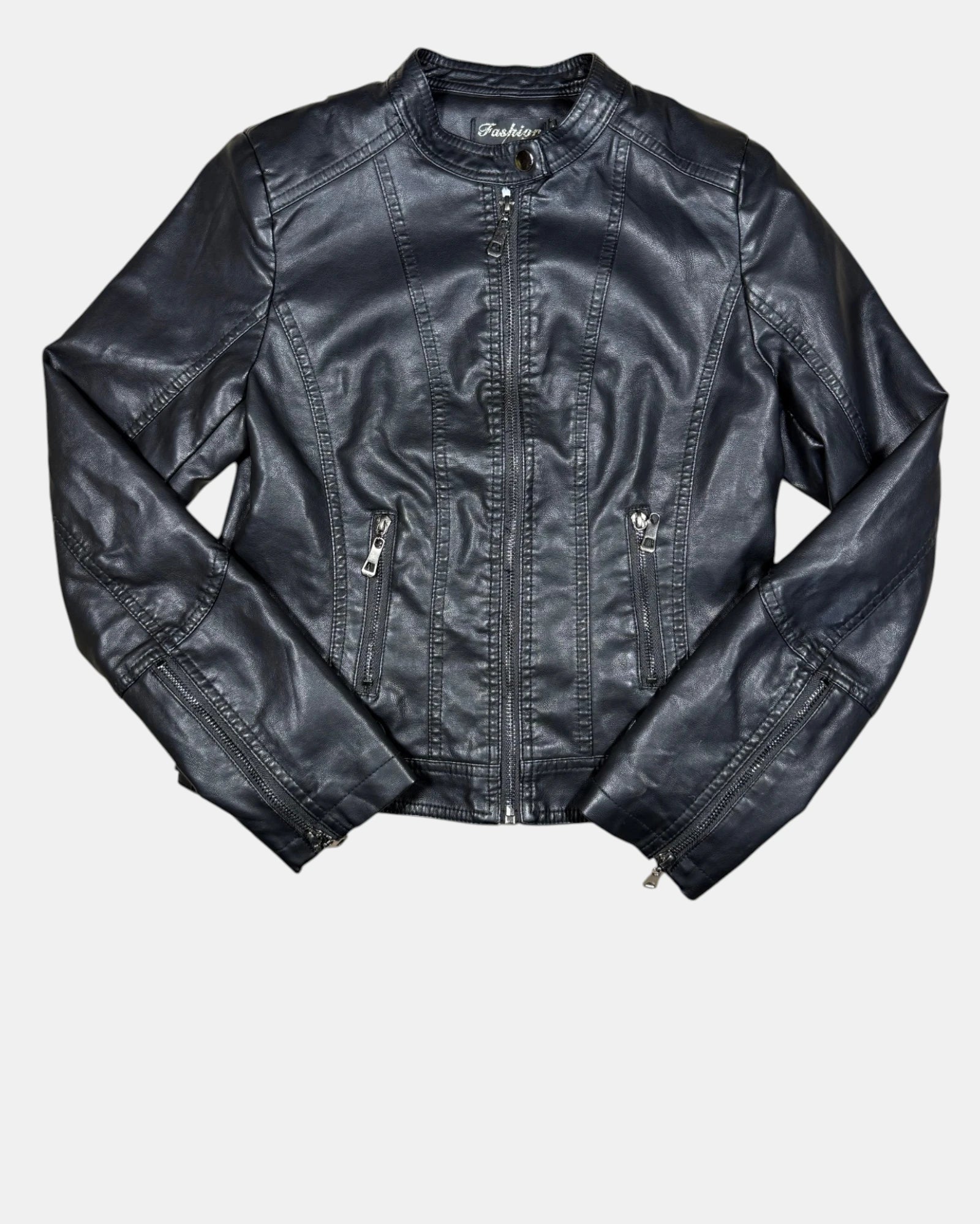 Black Faux Leather Motorcycle Jacket | Estimated Size 8
