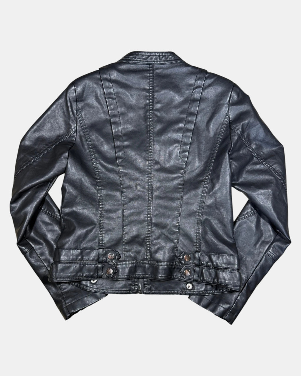 Black Faux Leather Motorcycle Jacket | Estimated Size 8 - Zip Vintage