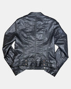 Black Faux Leather Motorcycle Jacket | Estimated Size 8 - Zip Vintage