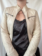 Vintage Cream Leather Motorcycle Jacket | Size 8
