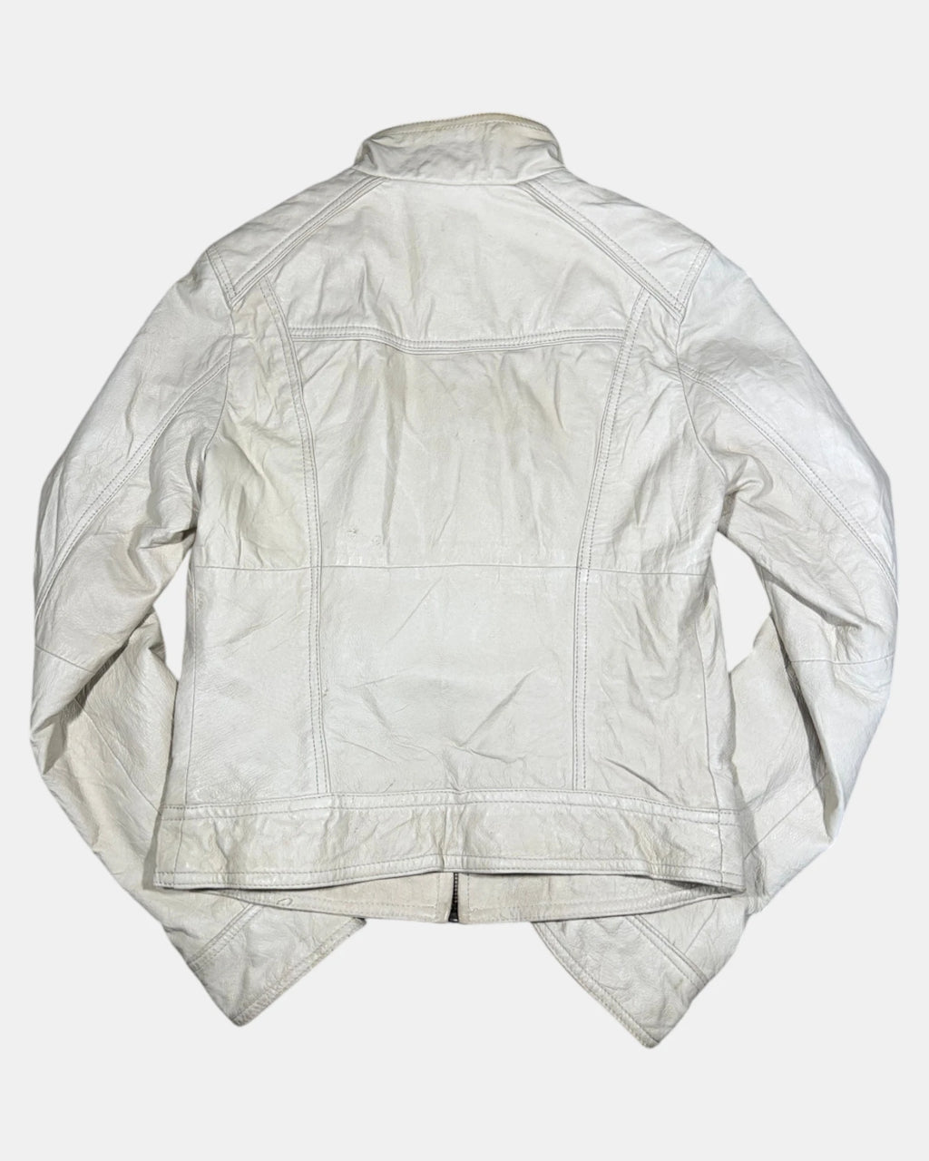Vintage Cream Leather Motorcycle Jacket | Size 8