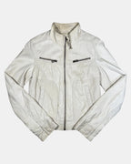 Vintage Cream Leather Motorcycle Jacket | Size 8