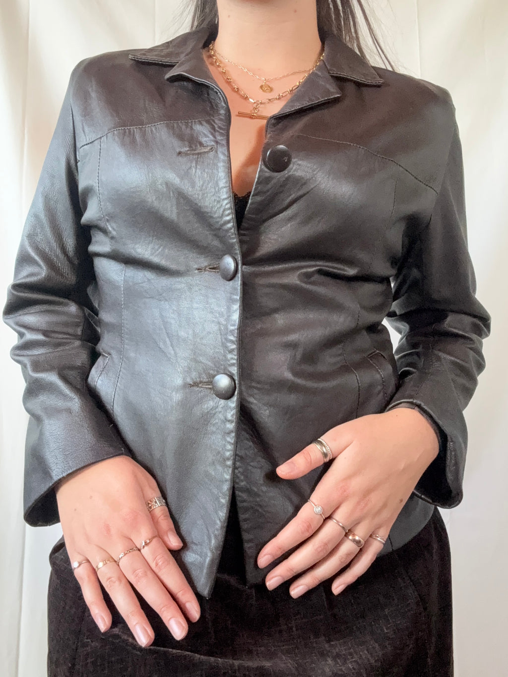 Vintage Dark Brown Leather Jacket | Estimated Size 10-12 - Zip Vintage