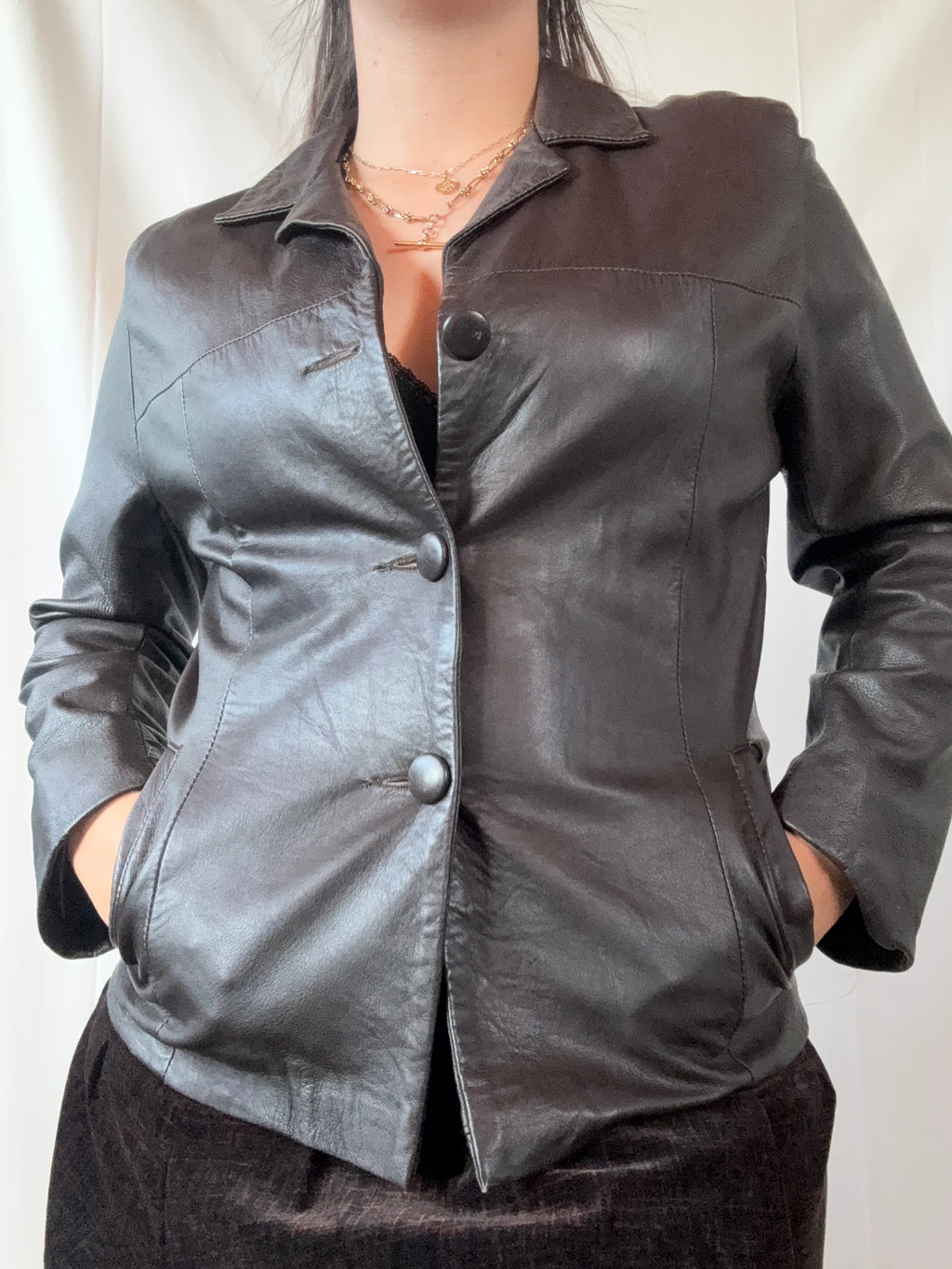 Vintage Dark Brown Leather Jacket | Estimated Size 10-12 - Zip Vintage