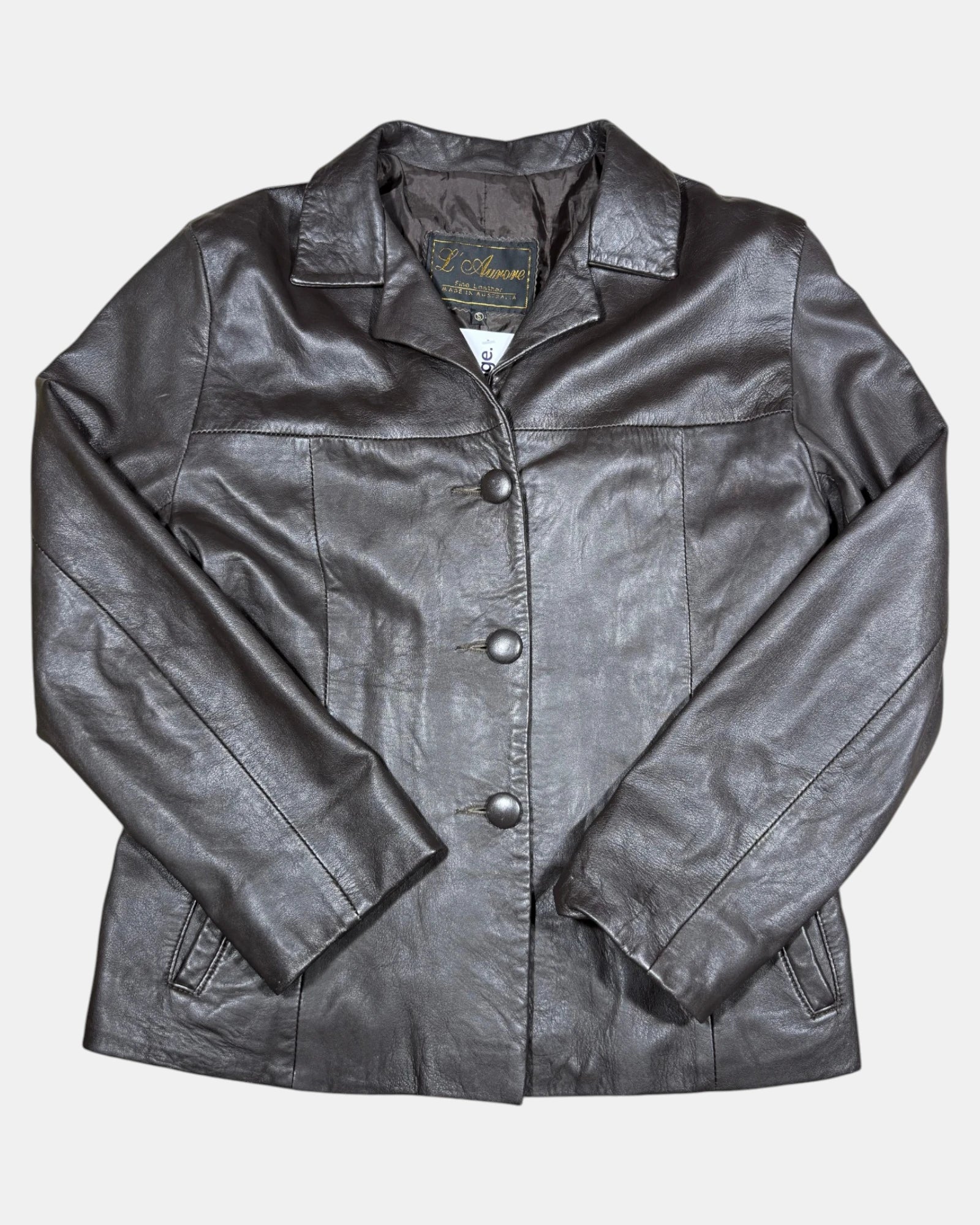 Vintage Dark Brown Leather Jacket | Estimated Size 10-12 - Zip Vintage