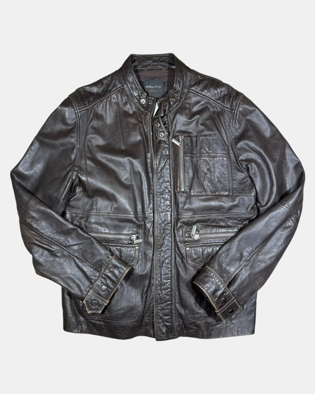 Vintage Dark Brown Motorcycle Leather Jacket | Size 2XL