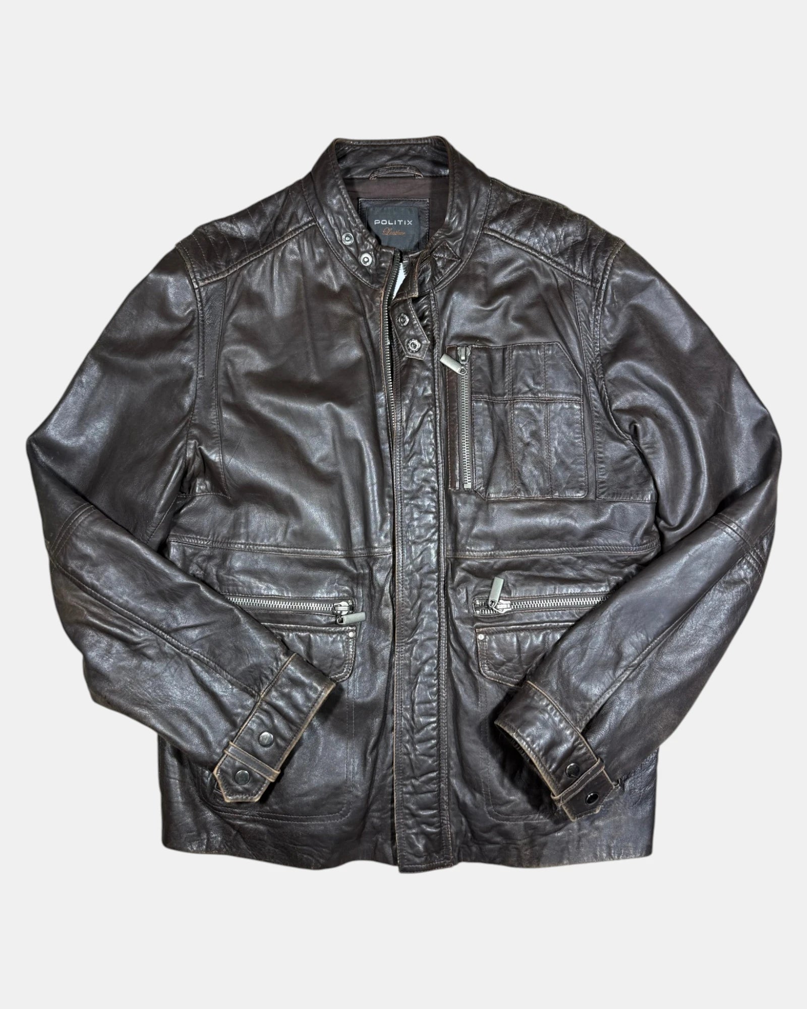 Vintage Dark Brown Motorcycle Leather Jacket | Size 2XL