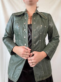 Vintage Green Leather Studded Jacket | Estimated Size 8-10 - Zip Vintage