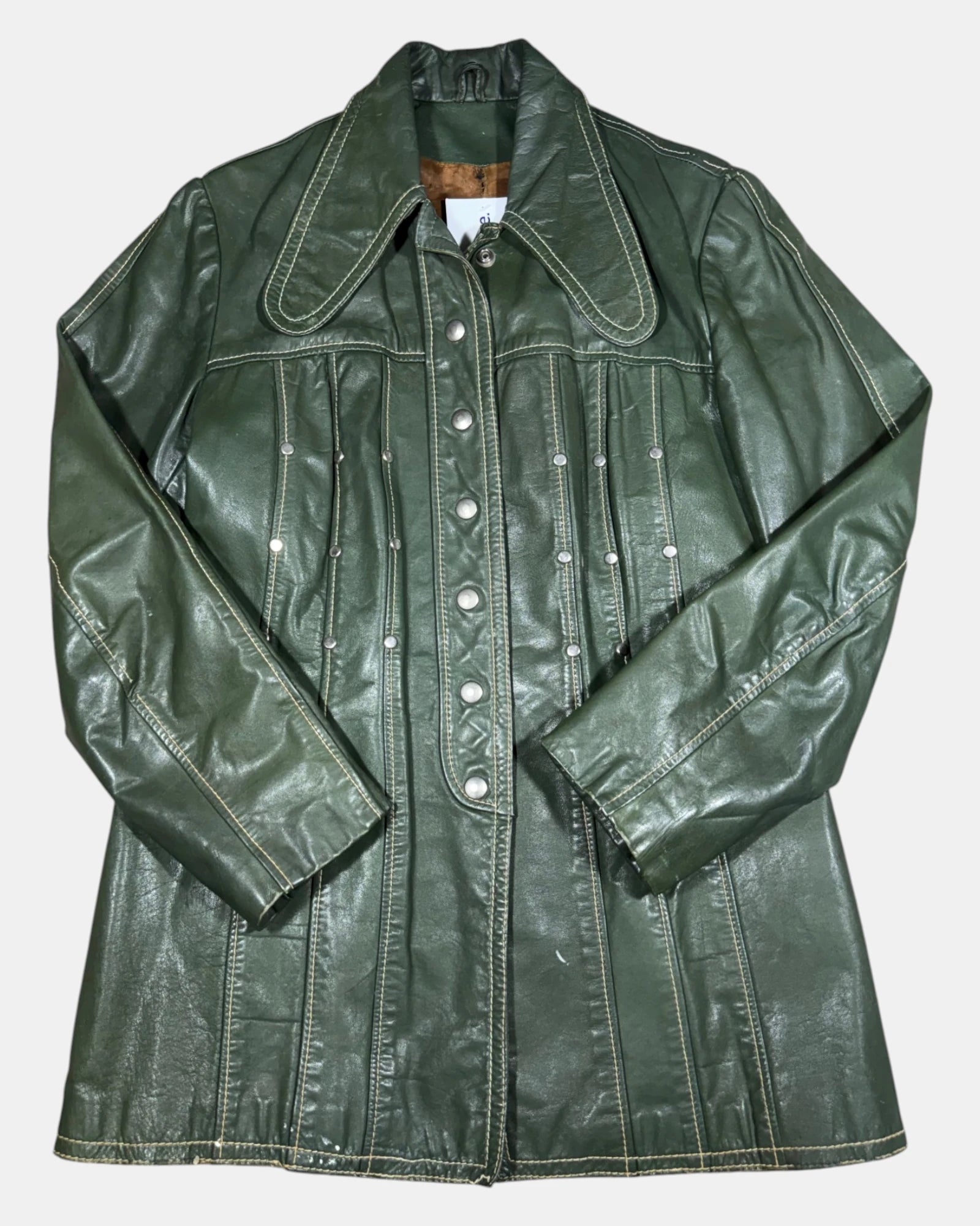 Vintage Green Leather Studded Jacket | Estimated Size 8-10