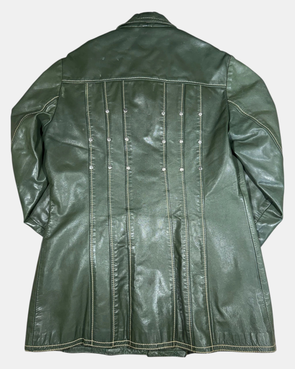 Vintage Green Leather Studded Jacket | Estimated Size 8-10 - Zip Vintage