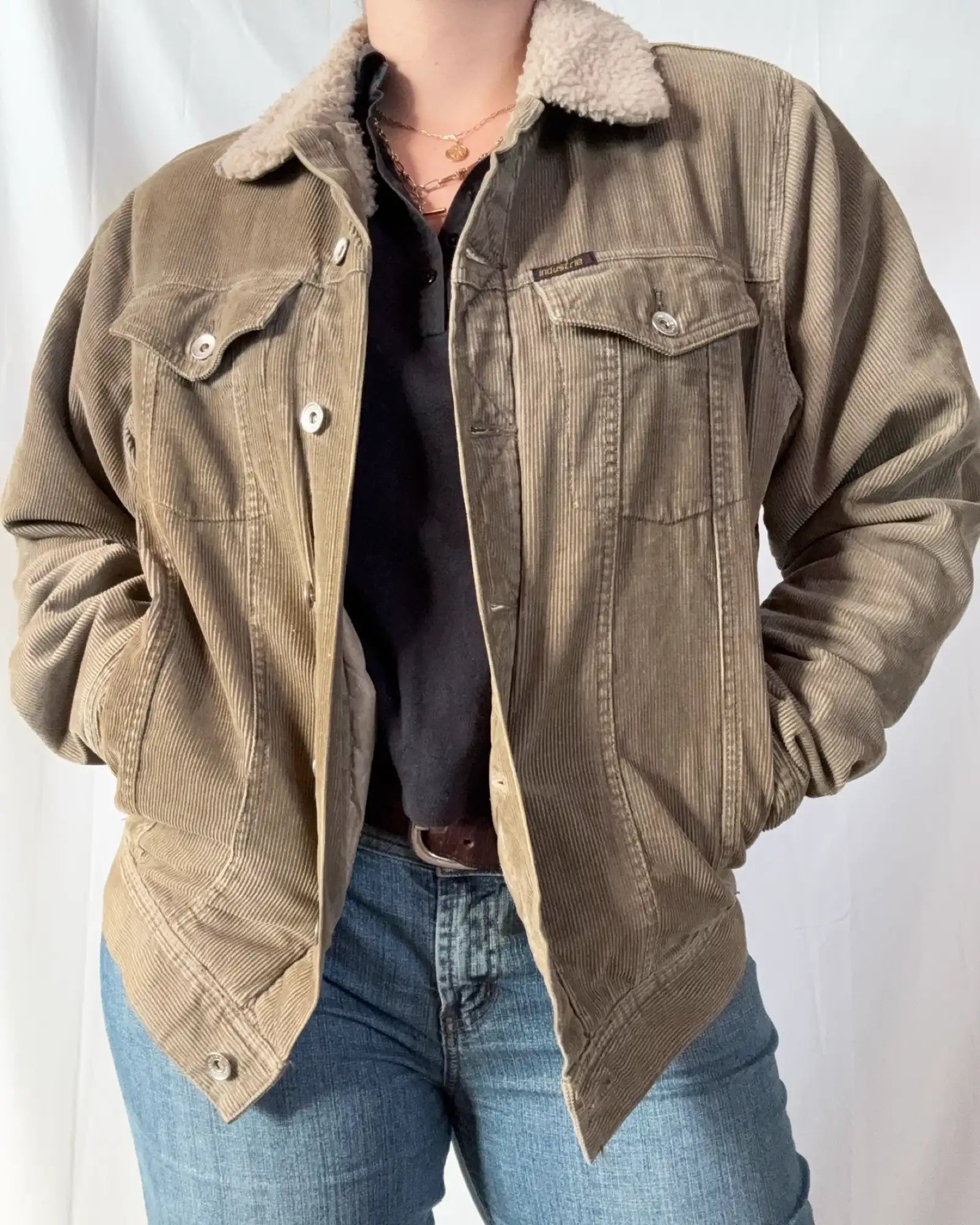 Light Brown Corduroy Jacket with Sheepskin Collar