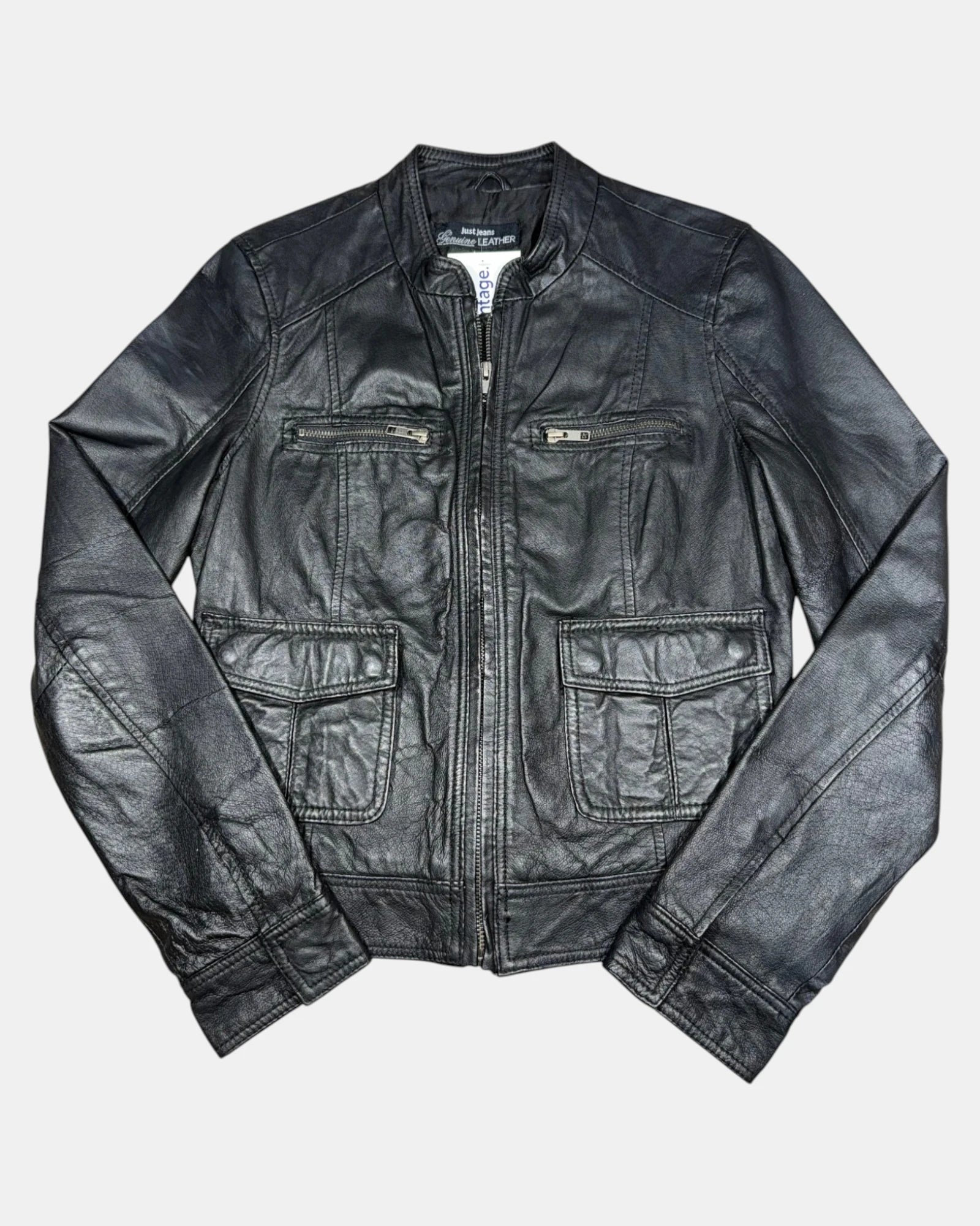 Black Leather Motorcycle Jacket | Size 10