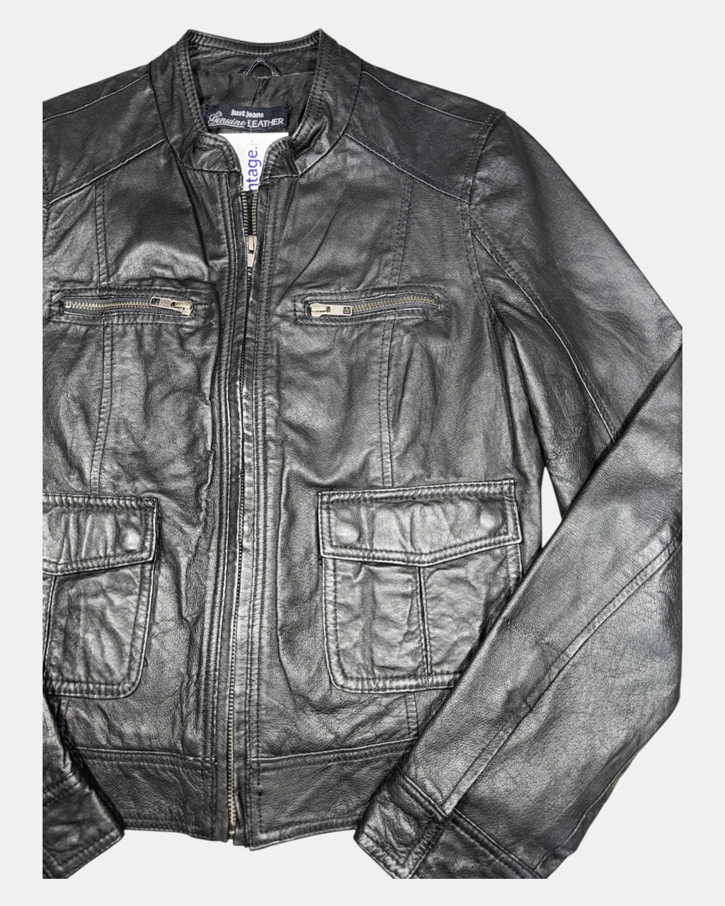 Black Leather Motorcycle Jacket | Size 10