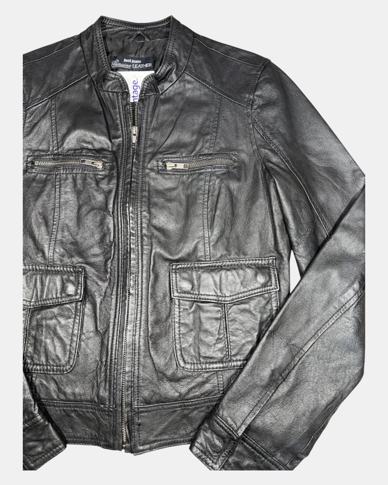 Black Leather Motorcycle Jacket | Size 10