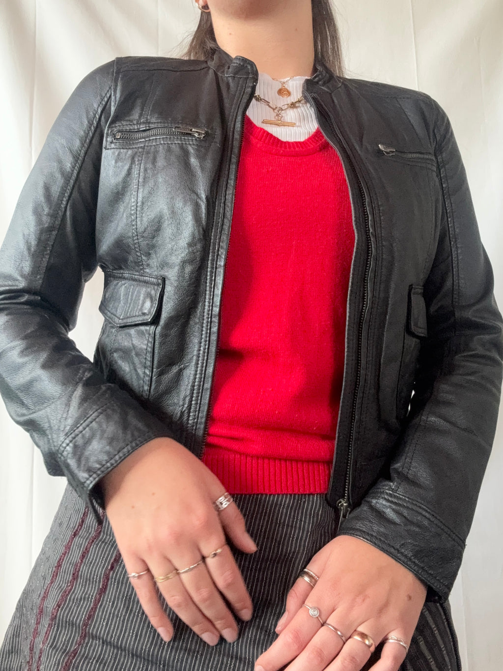 Black Leather Motorcycle Jacket | Size 10