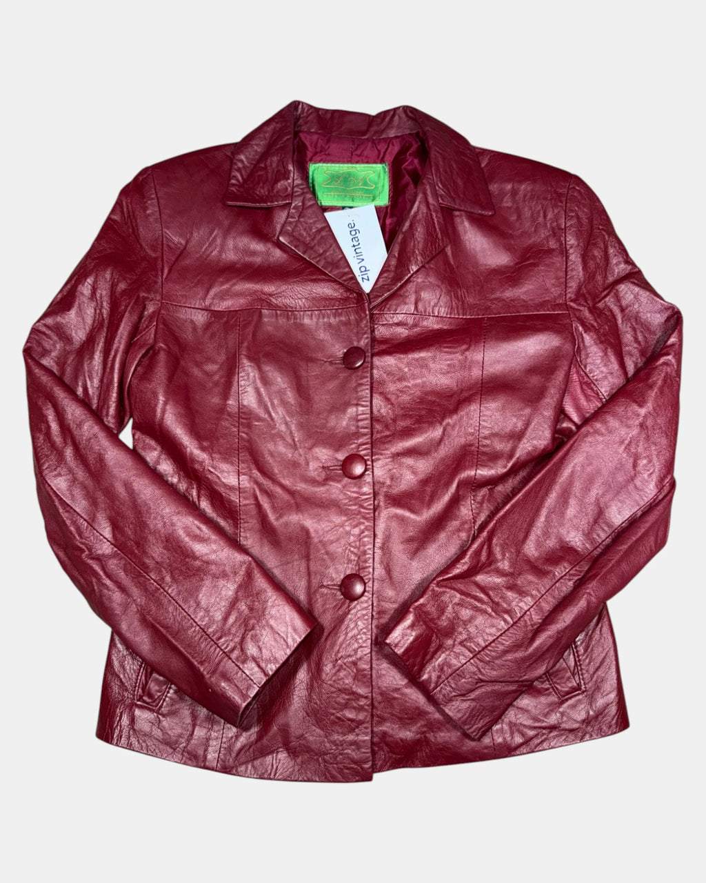 Vintage Red Leather Button-Up Jacket | Est. Size 8-10