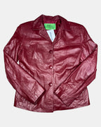 Vintage Red Leather Button-Up Jacket | Est. Size 8-10