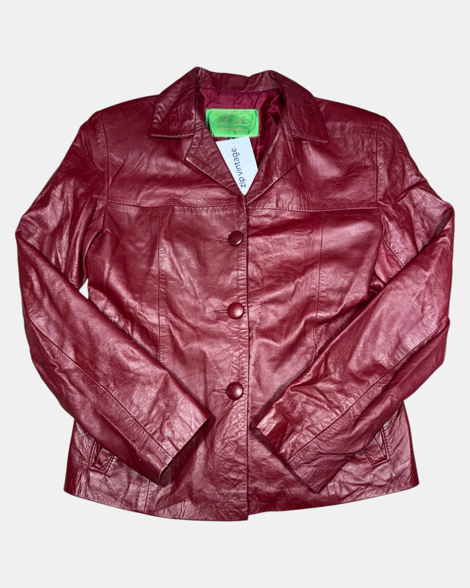 Vintage Red Leather Button-Up Jacket | Est. Size 8-10