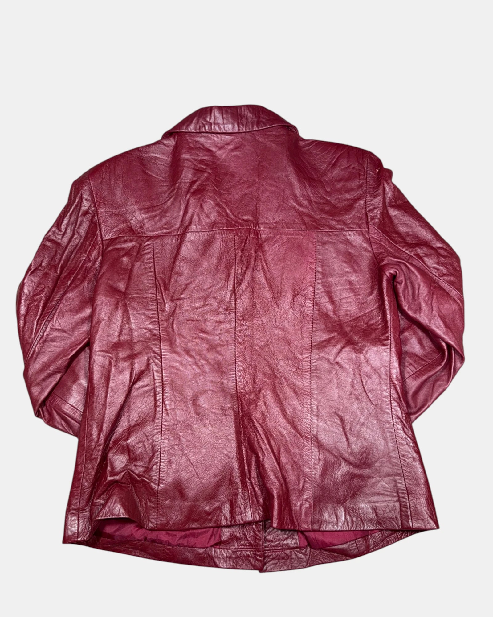 Vintage Red Leather Button-Up Jacket | Est. Size 8-10