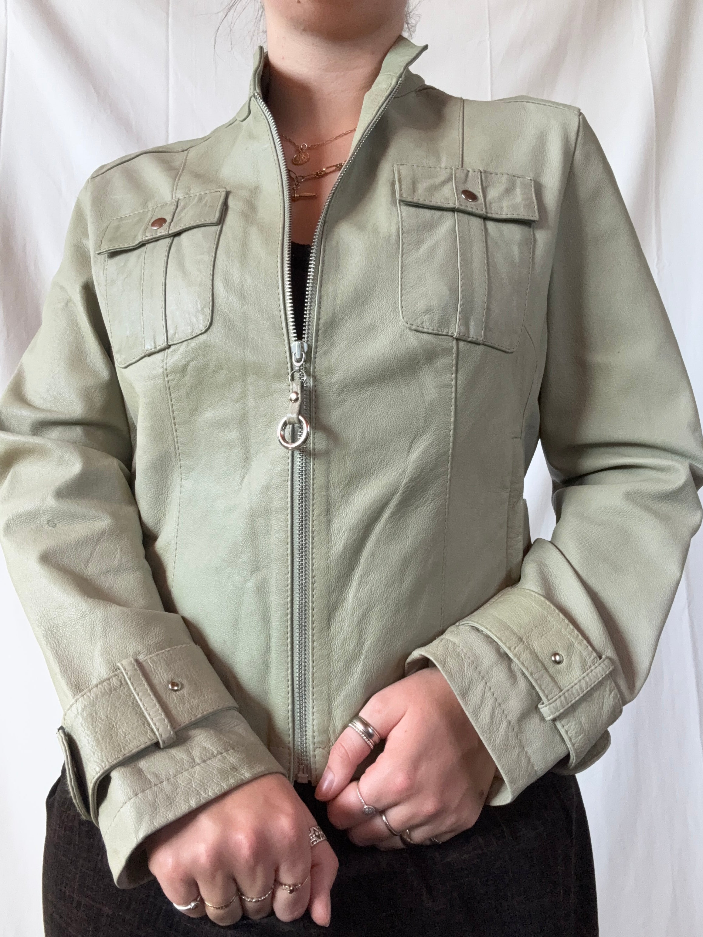 Light Green Motorcycle Jacket | Est. Size M-L
