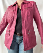 Pink Faux Leather Motorcycle Jacket