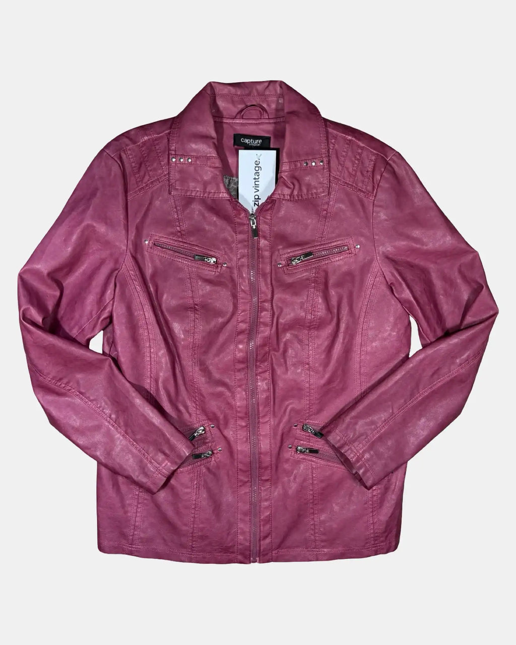 Pink Faux Leather Motorcycle Jacket