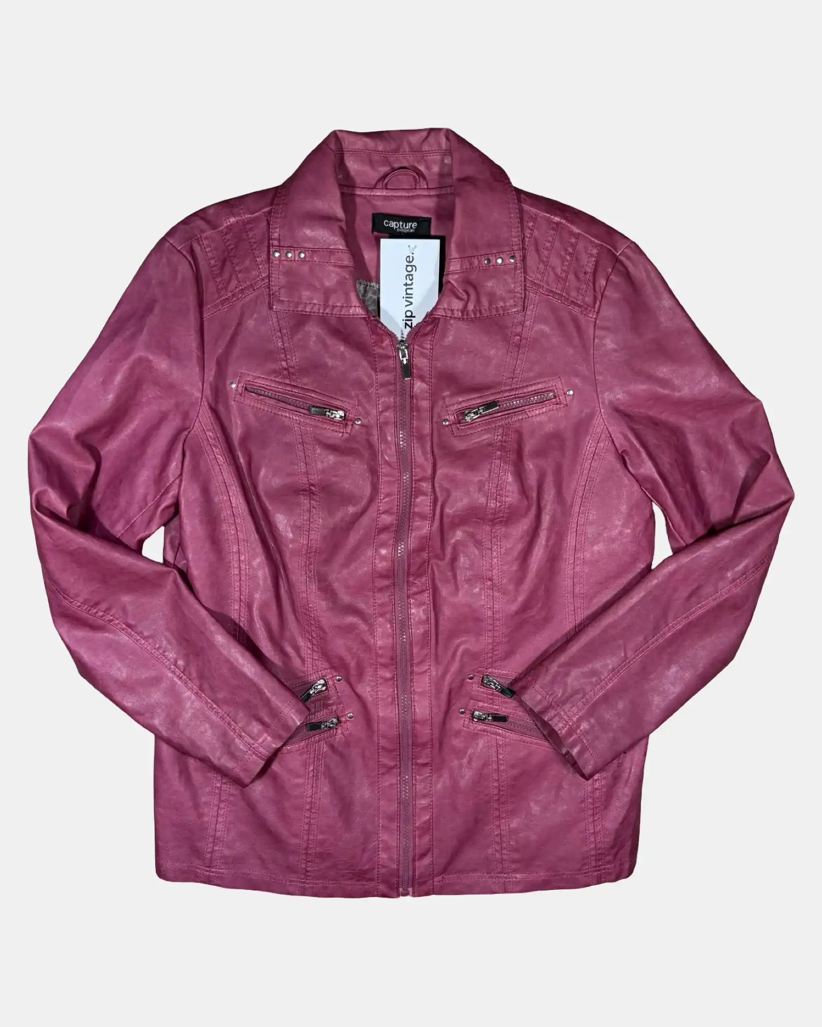 Pink Faux Leather Motorcycle Jacket