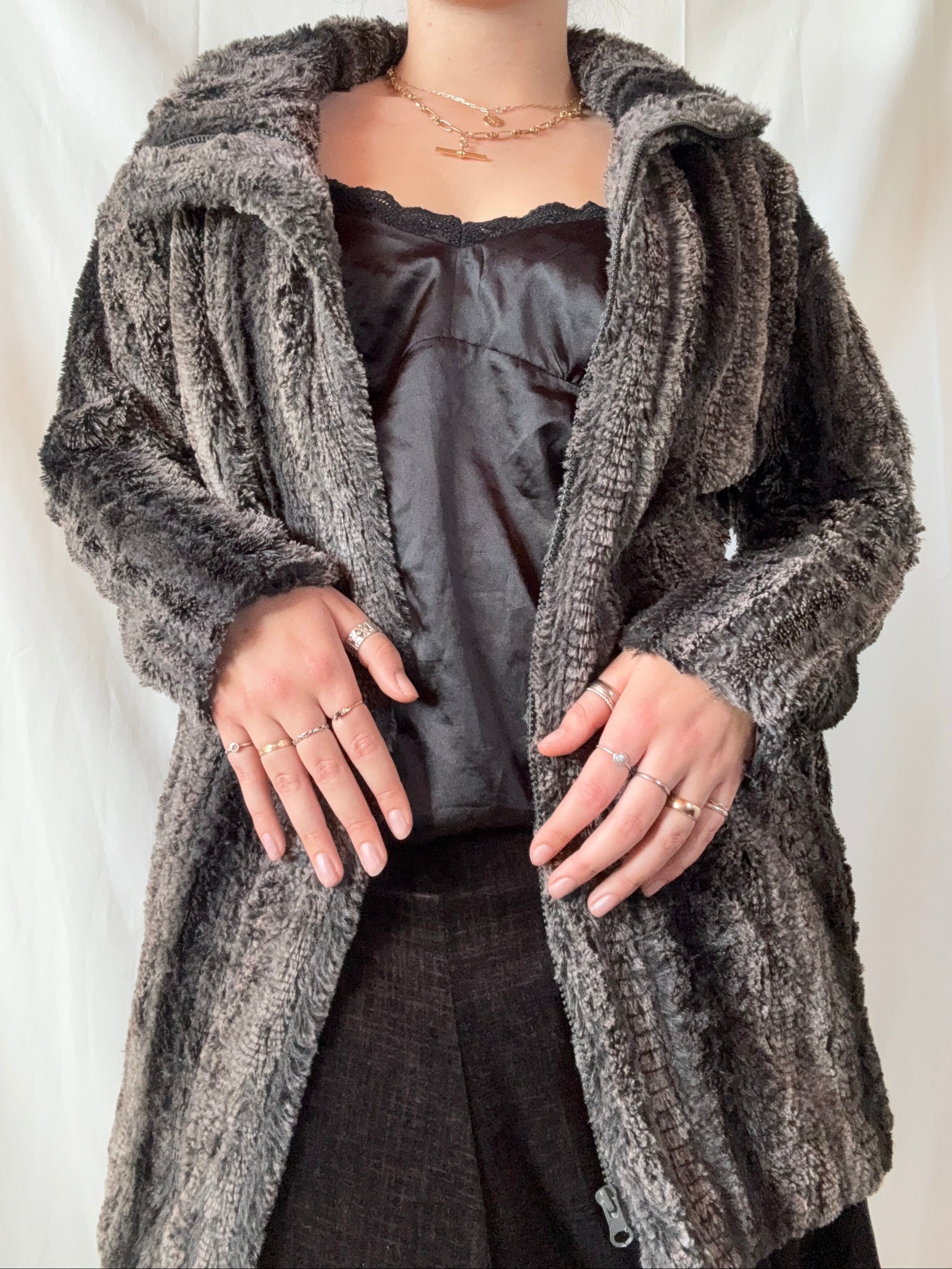 Faux Fur Thin Multi Tone Coat | Est. Size M-L