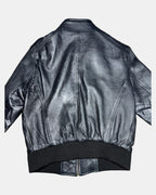 Black Leather Motorcycle Jacket with Fabric Trim | Est. Size 6-8
