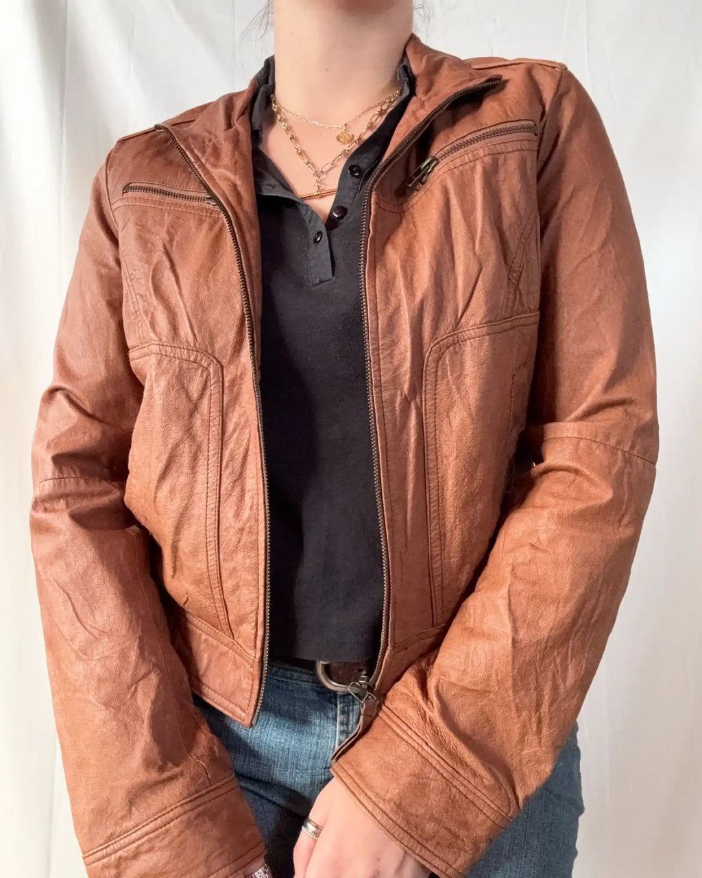 Vintage Brown Leather Motorcycle Jacket