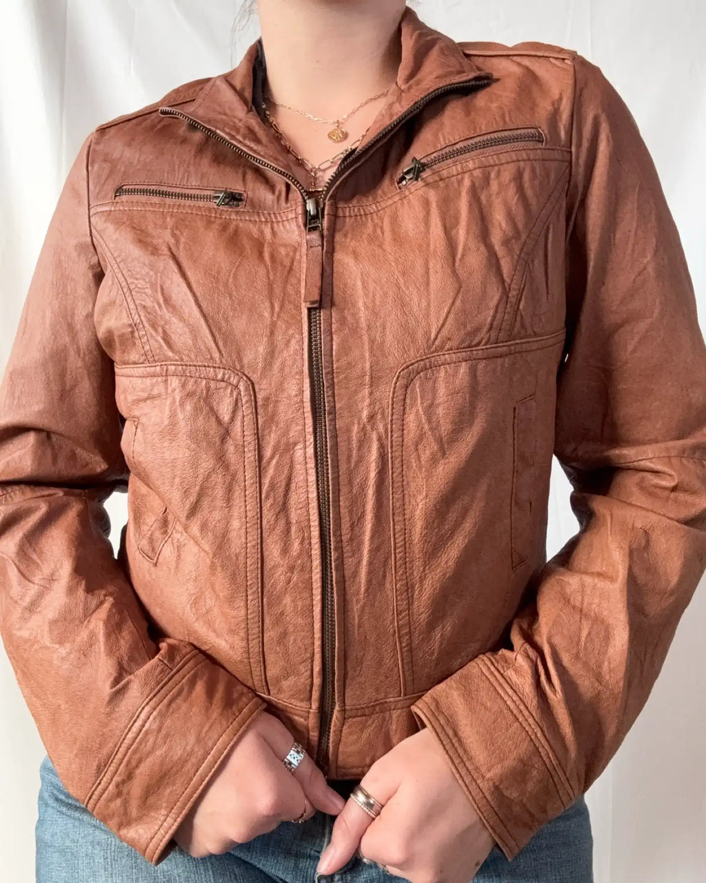 Vintage Brown Leather Motorcycle Jacket