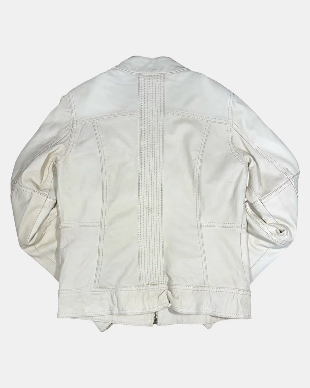 White Leather Vintage Motorcycle Jacket