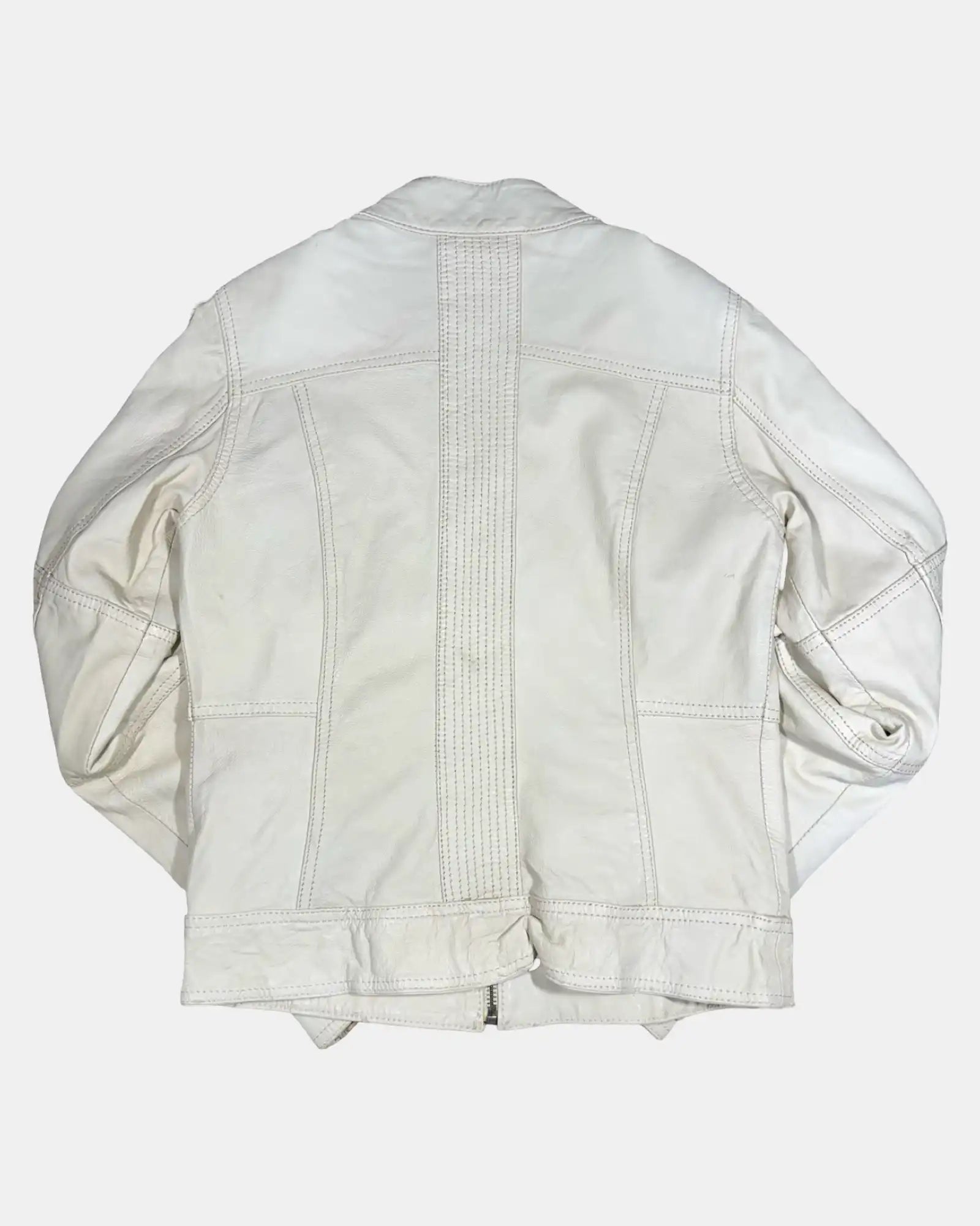 White Leather Vintage Motorcycle Jacket