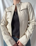 White Leather Vintage Motorcycle Jacket
