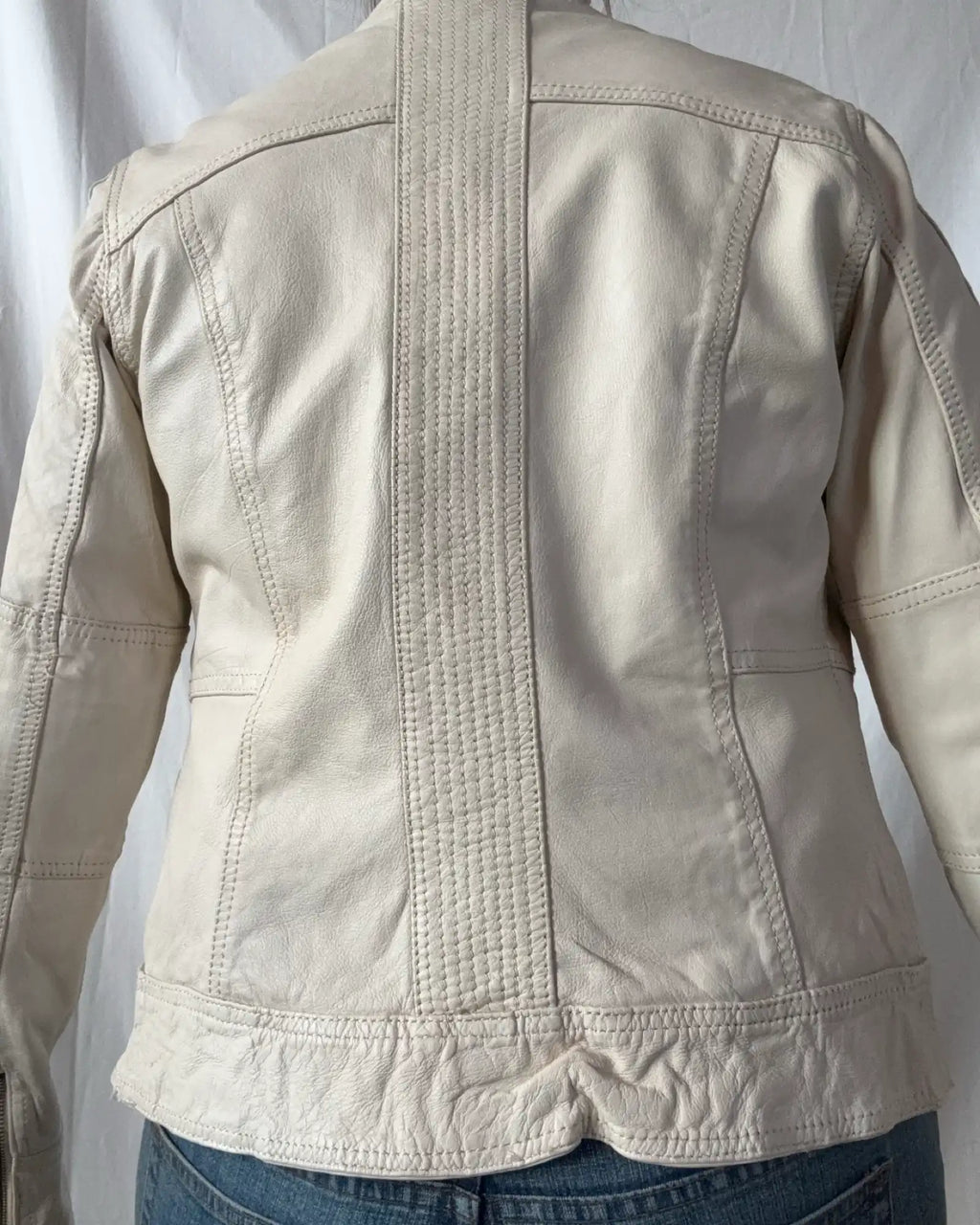 White Leather Vintage Motorcycle Jacket